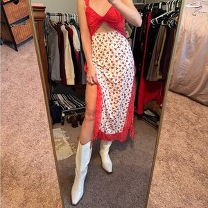 Red and White Floral Lace Dress